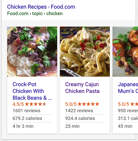 谷歌搜索食谱卡片轮播界面