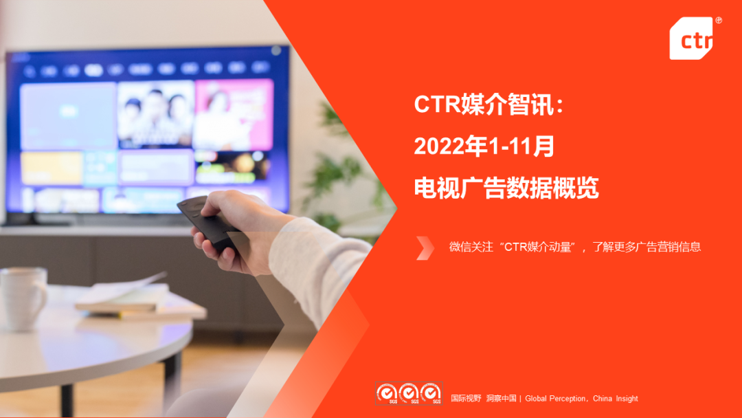 CTR：2022年1-11月电视广告刊例花费同比下跌13.8%