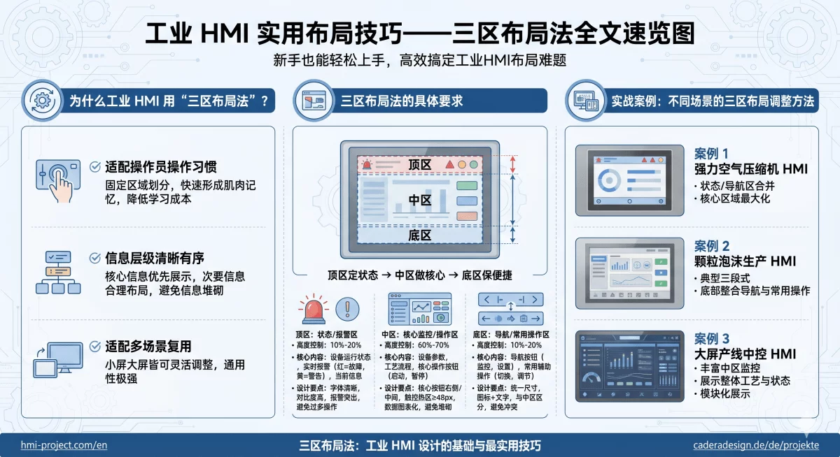 掌握这套工业HMI通用三区布局法，彻底告别界面脏乱差！